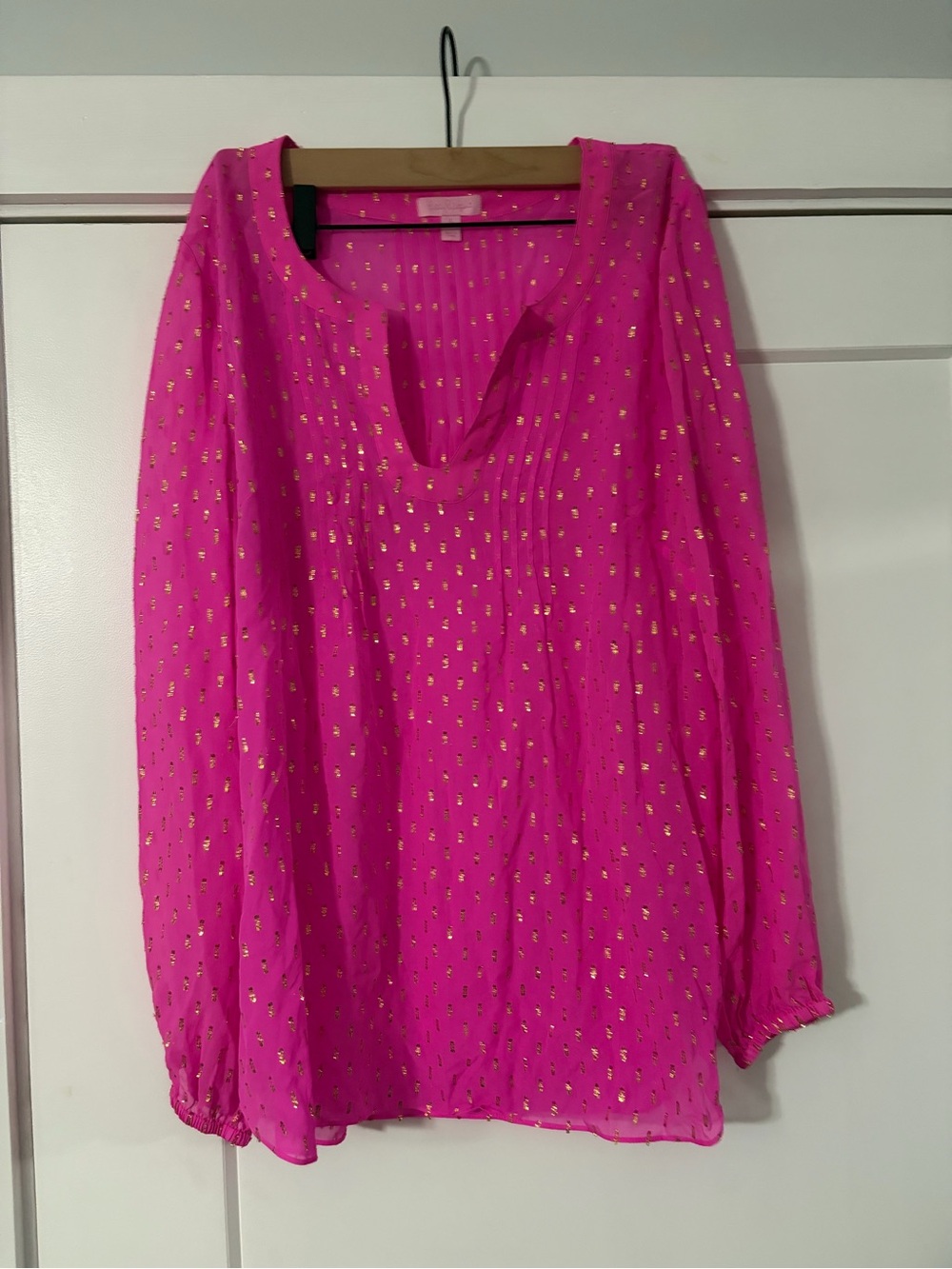 Lilly Pulitzer Colt Blouse with Gold Dot Print size XL EUC